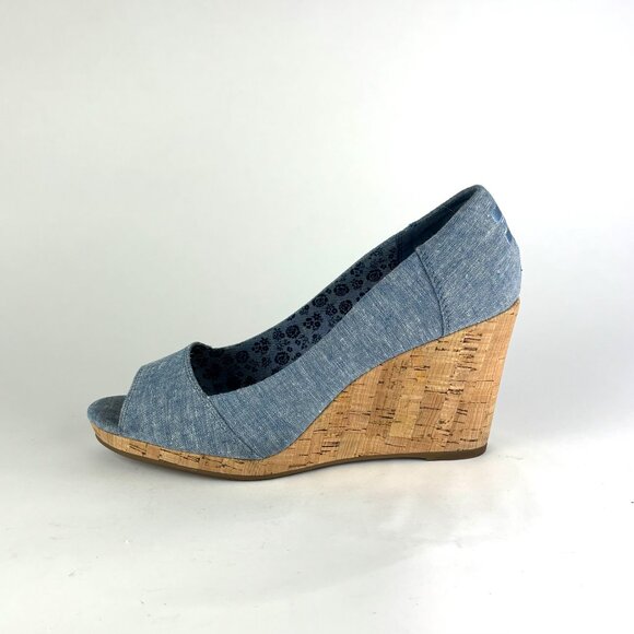 TOMS Claudine Blue Denim Cork Wedge Sandals - Size 9.5 - Picture 4 of 12